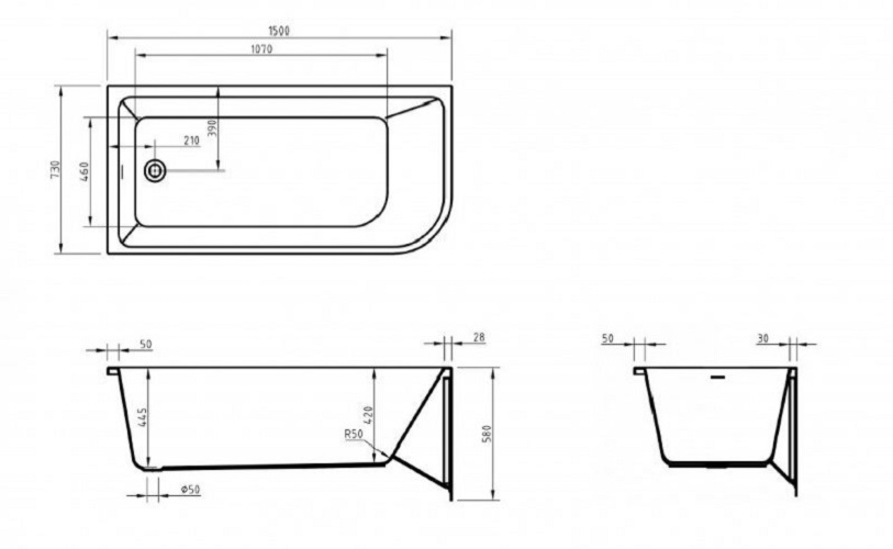 Дополнительное фото №2 Ванна акриловая пристенная Belbagno BB712-1500-730-L