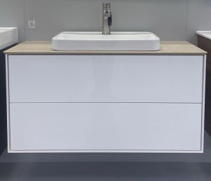 Тумба PLAZA Modern подвесная 100 белый 2 ящика с столешницей и раковиной