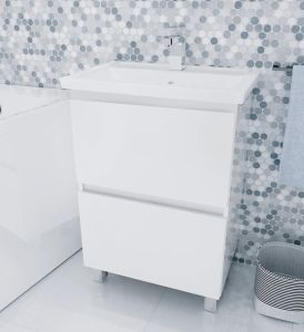 Тумба 1Marka Aris new 60H белая глянцевая с Раковиной Como 60