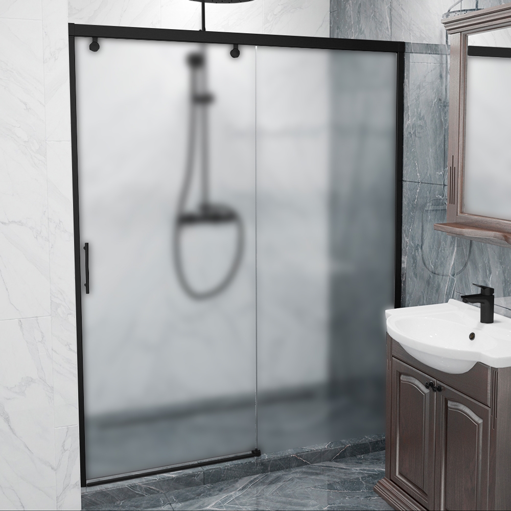 Фото SLIDE DOOR 125x200 Дверь в/душ Стекло мат,бесцветное,проф. черный матовый,ручкиСН02(черн.мат) Левая