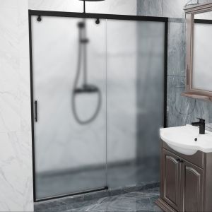 SLIDE DOOR 125x200 Дверь в/душ Стекло мат,бесцветное,проф. черный матовый,ручкиСН02(черн.мат) Левая
