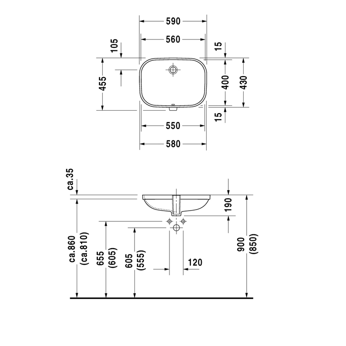 Дополнительное фото №1 Раковина встраиваемая Duravit 0338560000 Duravit D-Code