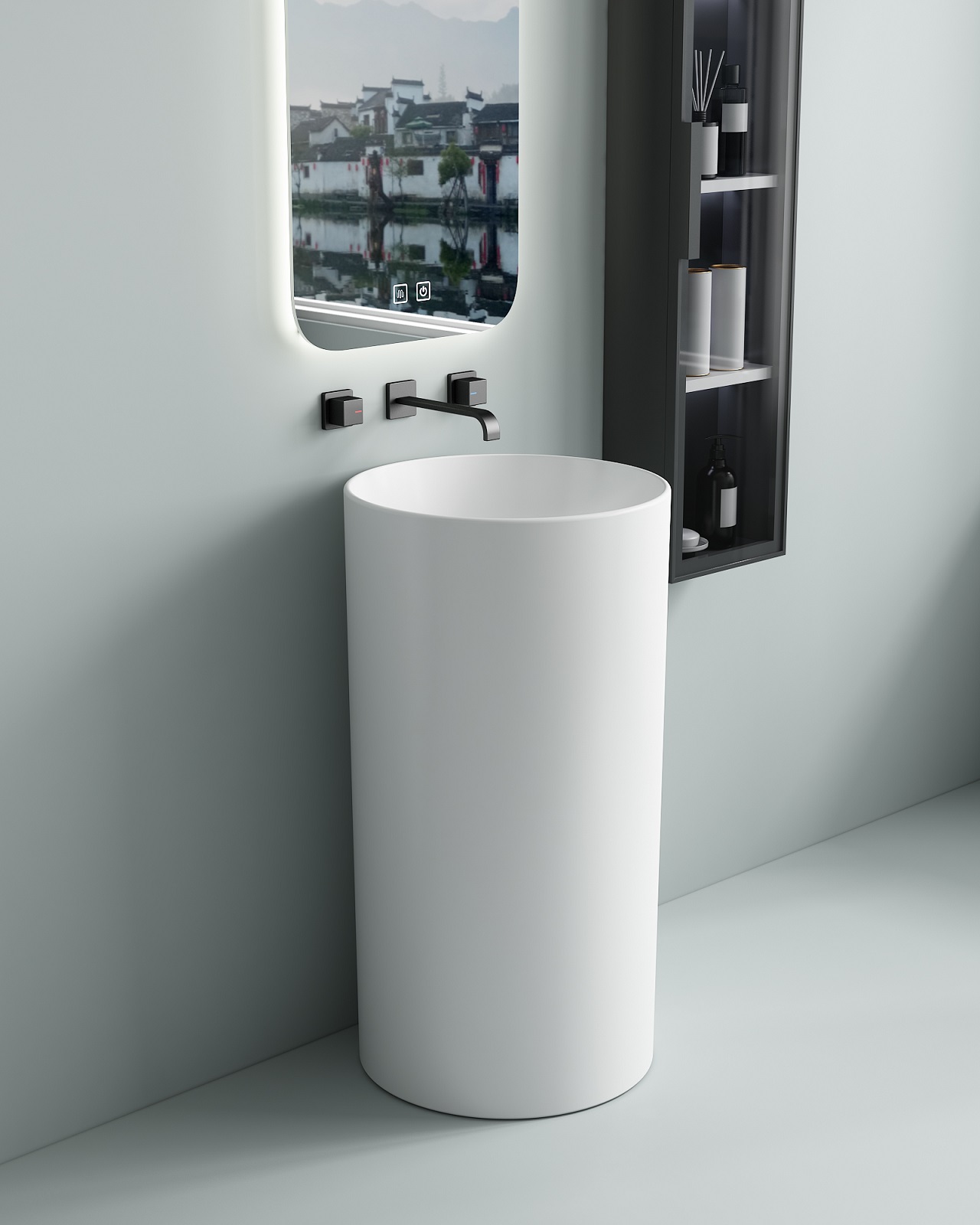 Дополнительное фото №5 Раковина напольная Santiline SL-4014 450x450x860 без отверстия под смеситель																					