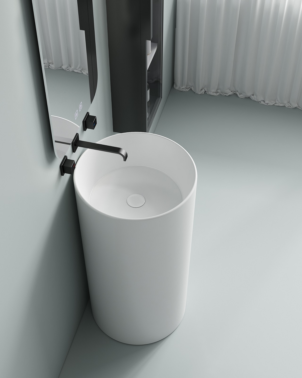 Дополнительное фото №3 Раковина напольная Santiline SL-4014 450x450x860 без отверстия под смеситель																					
