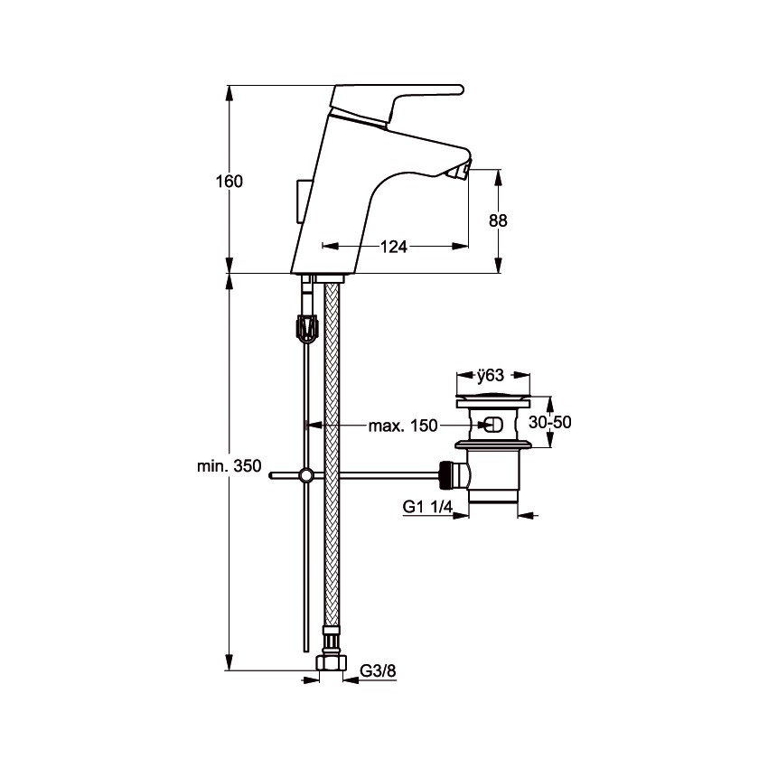 Дополнительное фото №1 Смеситель для раковины Ideal Standart АКТИВ B8060AA, гибкая подводка G1/2