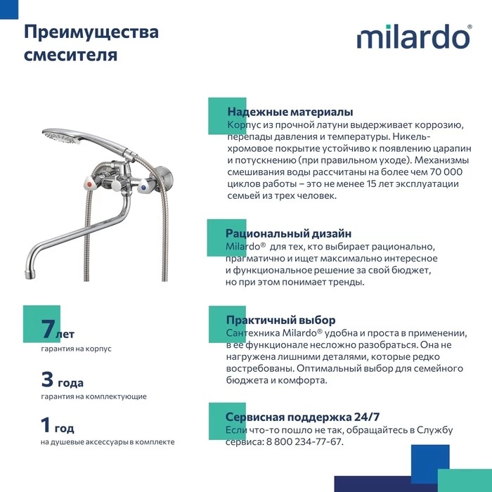 Дополнительное фото №2 Смеситель для ванны с длинным изливом Milardo Tring