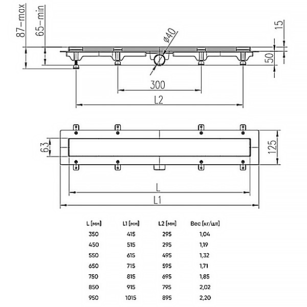 Дополнительное фото №4 Дренажный канал MCH Klasik/Floor CH 850 KN с решеткой, бок. сливом и нерж.рамкой, D 40