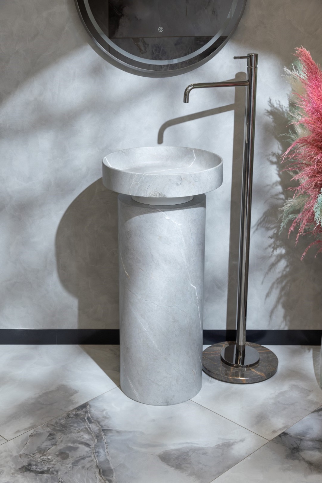 Дополнительное фото №4 Раковина накладная Boheme Corian 400*130 Amani Grigio + Пьедестал для раковины Corian 300*720 Grey