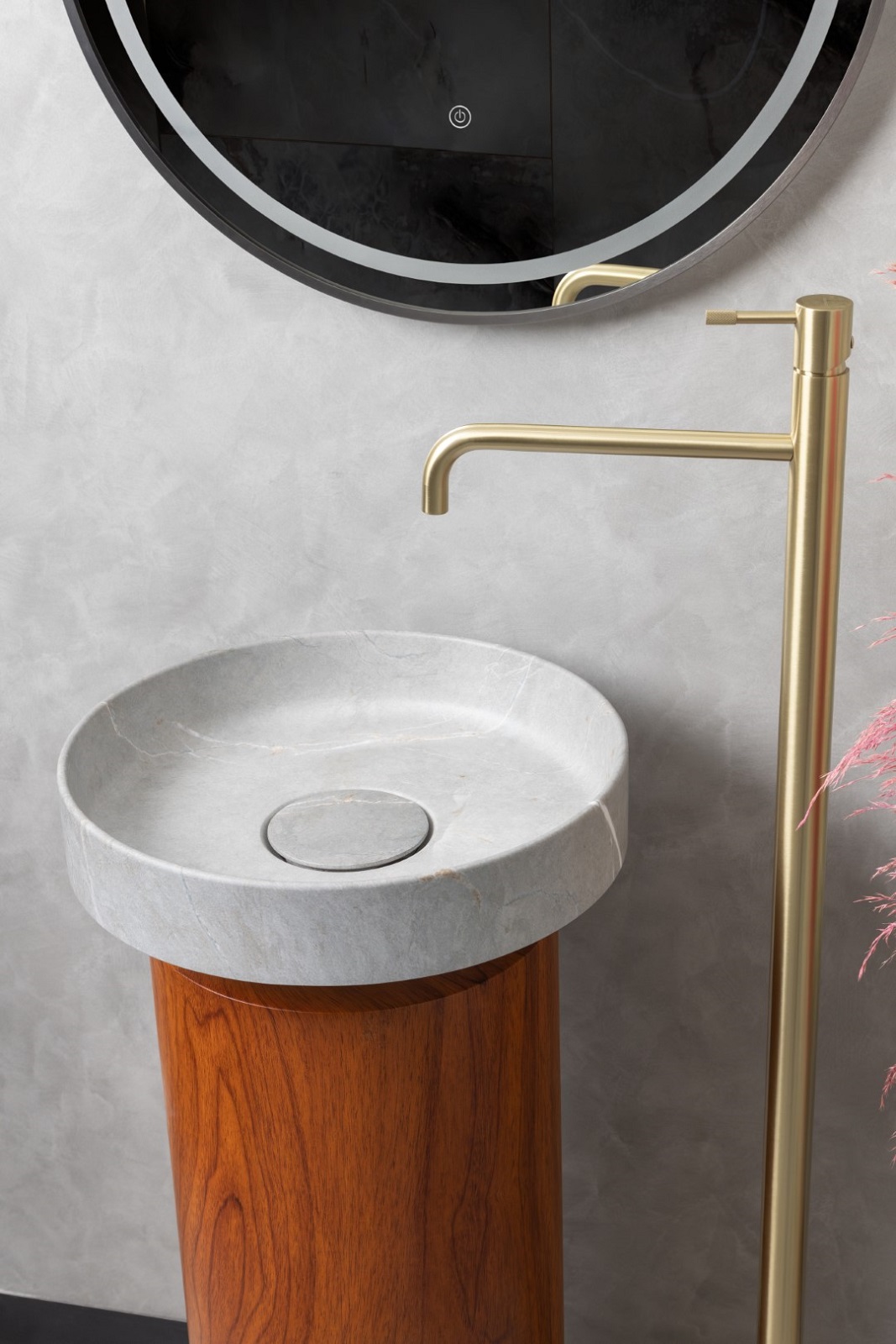 Дополнительное фото №4 Раковина накладная BohemeCorian 400*130 Amani Grigio + Пьедестал для раковины Corian 300*720 Red Woo