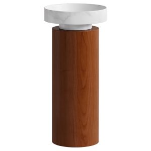 Раковина накладная BohemeCorian 400*130 Calacatta + Пьедестал для раковины Corian 300*720 Red Wood