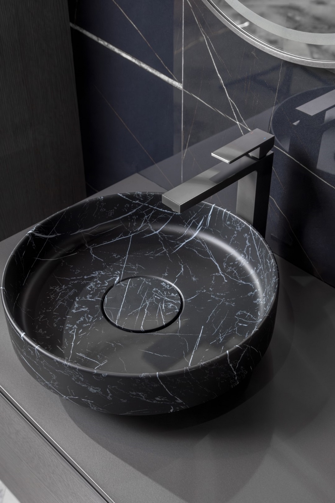 Дополнительное фото №1 Раковина накладная Boheme Corian 400*130 Nero Marquina