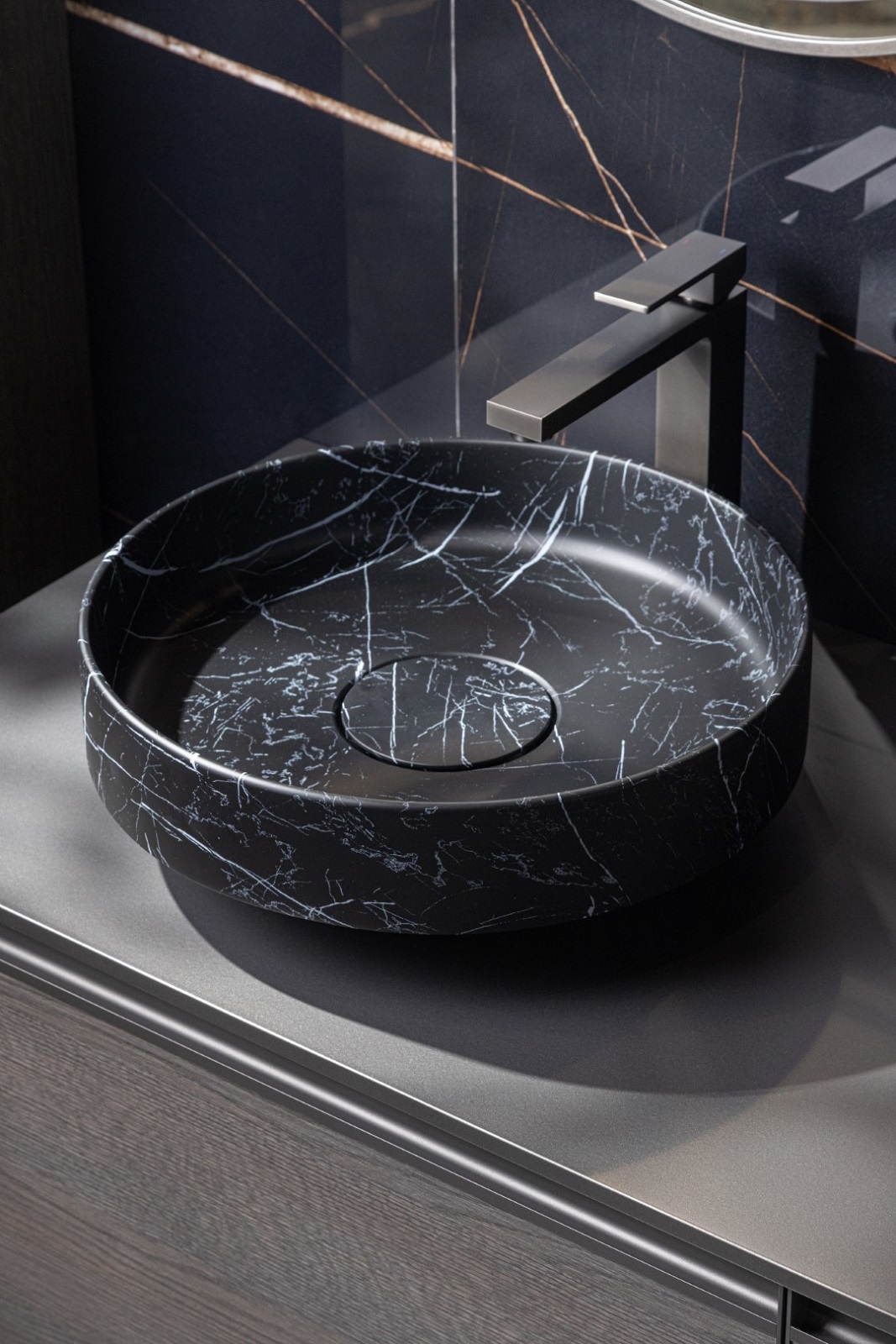 Дополнительное фото №4 Раковина накладная Boheme Corian 400*130 Nero Marquina