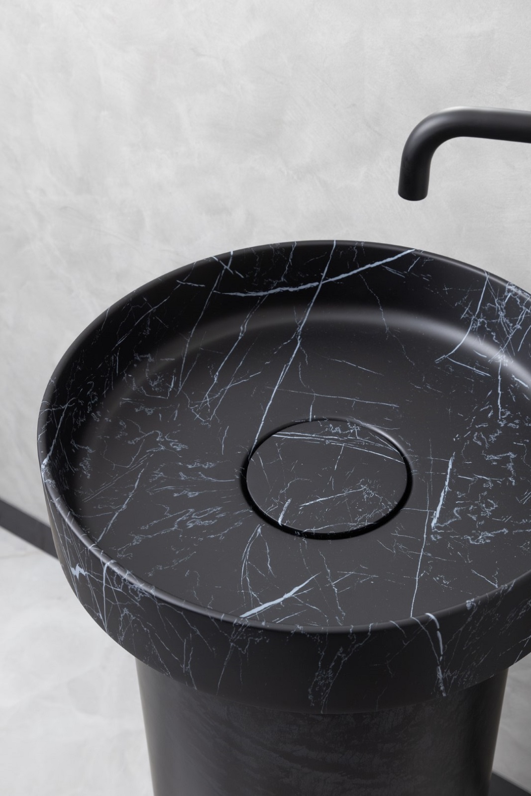Дополнительное фото №3 Раковина накладная Boheme Corian 400*130 Nero Marquina + Пьедестал для раковины Corian 300*720 Black