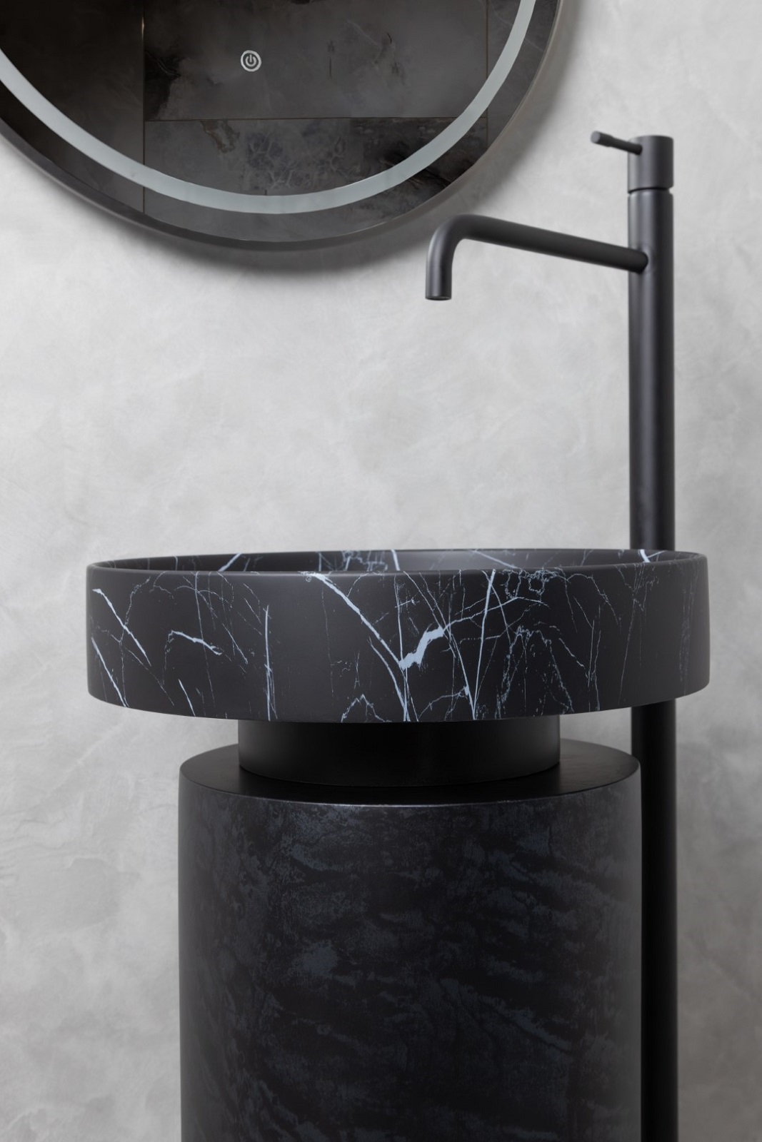 Дополнительное фото №4 Раковина накладная Boheme Corian 400*130 Nero Marquina + Пьедестал для раковины Corian 300*720 Black