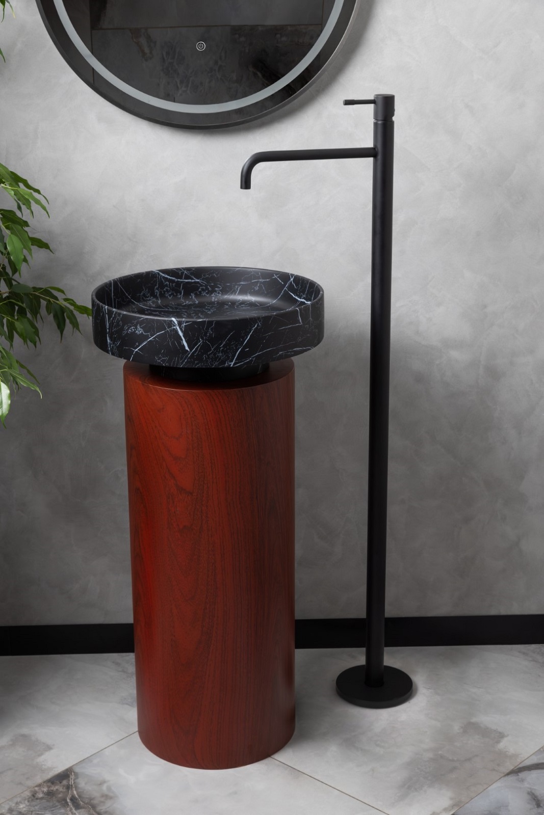 Дополнительное фото №5 Раковина накладная Boheme Corian 400*130 Nero Marquina + Пьедестал для раковины Corian 300*720 Red W