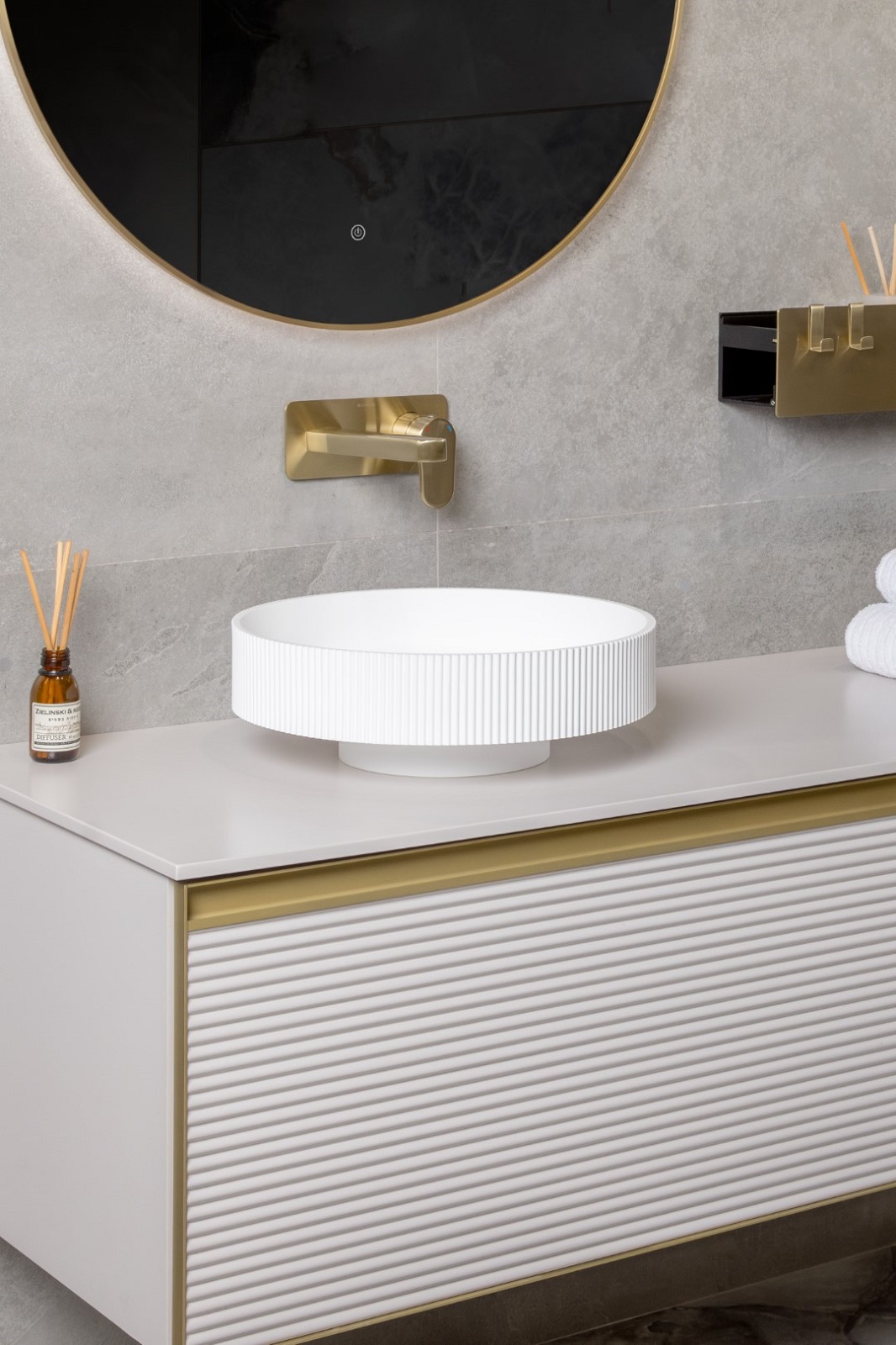 Дополнительное фото №1 Раковина накладная рифленая Boheme Corian 400*130 Matte white 