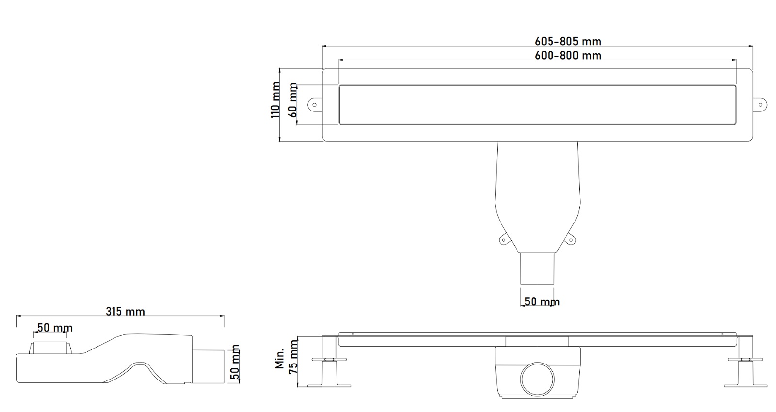 Дополнительное фото №1 Душевой лоток Boheme Premium Linear 80см, нерж.сталь GUN METAL
