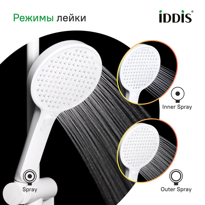 Дополнительное фото №9 Душевая лейка Iddis Esper ESP3FWRi18, круглая, белая матовая