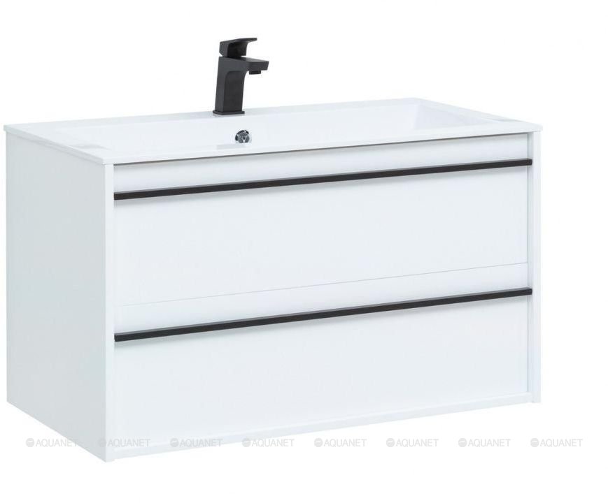 Фото Тумба Aquanet Lino 90 белая матовая с раковиной Электра 90