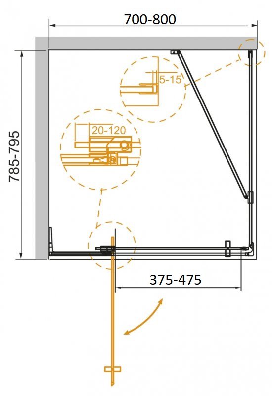 Дополнительное фото №2 Душевой угол Cezares SLIDER-AH-1-80-70/80-BR-GM