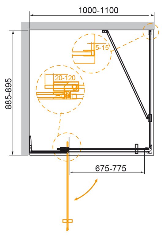 Дополнительное фото №1 Душевой угол Cezares SLIDER-AH-1-90-100/110-GRIGIO-Cr