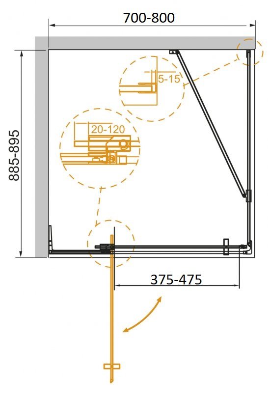 Дополнительное фото №3 Душевой угол Cezares SLIDER-AH-1-90-70/80-BR-BORO