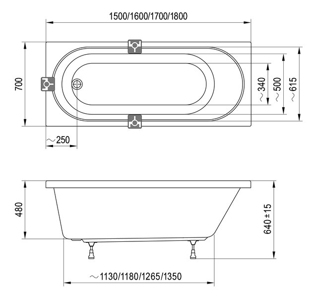 Дополнительное фото №1 Ванна акриловая Ravak Sonata II 170x70