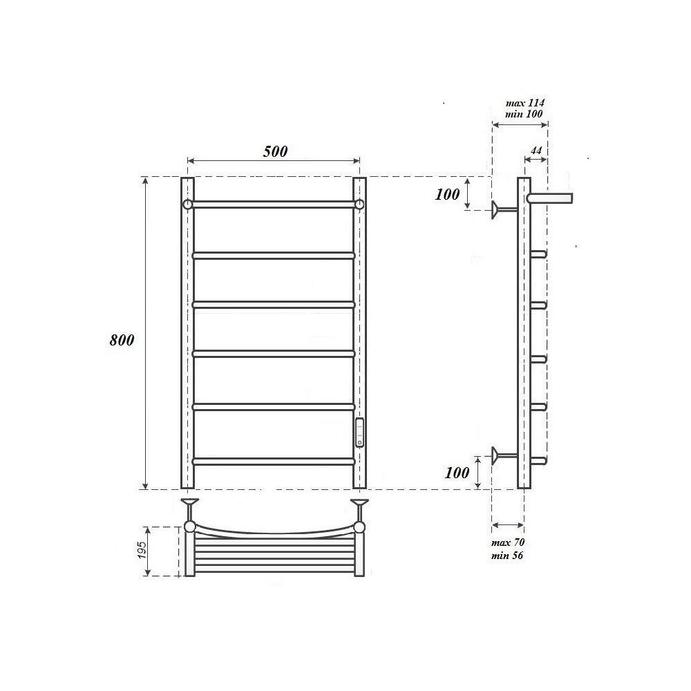 Дополнительное фото №1 Полотенцесушитель электрический Point Афина PN04858P П5 500x800 с полкой, диммер справа, хром