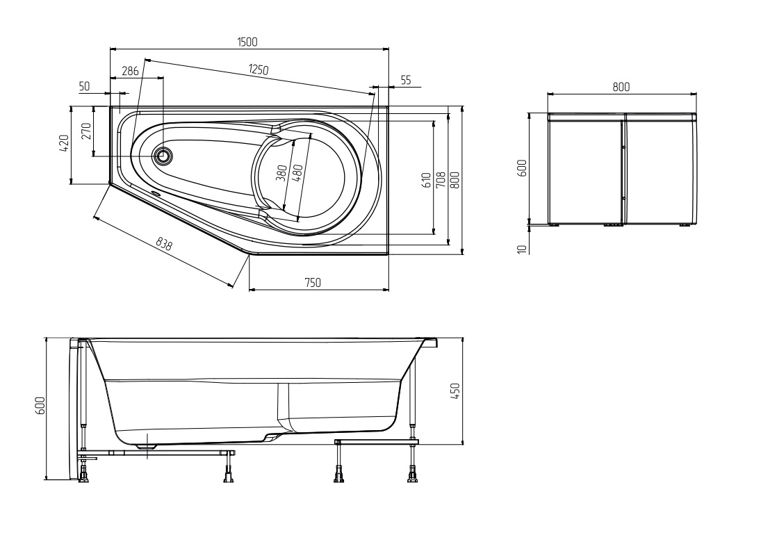 Дополнительное фото №5 Ванна акриловая Marka One Deep 150x80 левая без каркаса