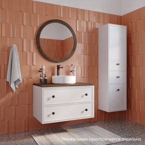 Тумба Iddis Torr 80 подвесная белый матовый со столешницей макадамия орех