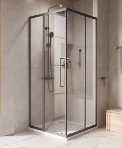 Душевой уголок, откатные двери 100x100x200, стекло прозрачное 8мм, Gun Metall 