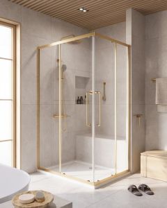 CEZARES Душевой уголок, откатные двери 120x90x200, стекло прозрачное 8мм, Gold Matt