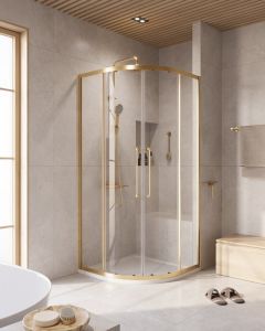 Душевой уголок,четверть круга 100x100x200, стекло прозрачное 8мм, Gold Matt