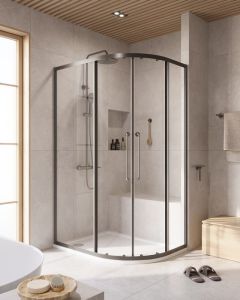 Душевой уголок,асимметричный 120x90x200, стекло прозрачное 8мм, Gun Metall
