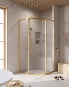 Душевой уголок,пятиугольный 100x100x200, стекло прозрачное 8мм, Gold Matt