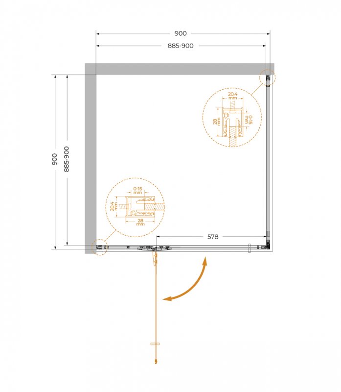 Дополнительное фото №4 Душевой угол Cezares Liner L 90*90*195 распашная дверь с микролифтом, черный
