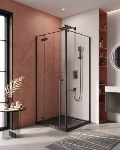Душевой угол Cezares Liner L 90*90*195 распашная дверь с микролифтом, черный