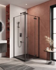 Душевой угол Cezares Liner R 90*90*195 распашная дверь с микролифтом, черный