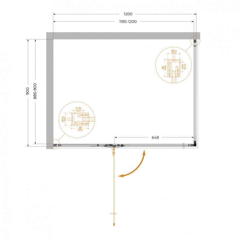 Дополнительное фото №2 Душевой угол Cezares Liner L 120*90*195 распашная дверь с микролифтом, хром