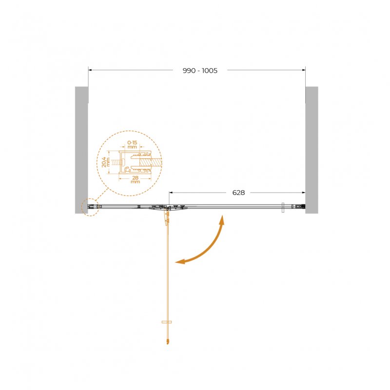 Дополнительное фото №6 Душевая дверь Cezares Liner L 100*195 распашная дверь с микролифтом, хром