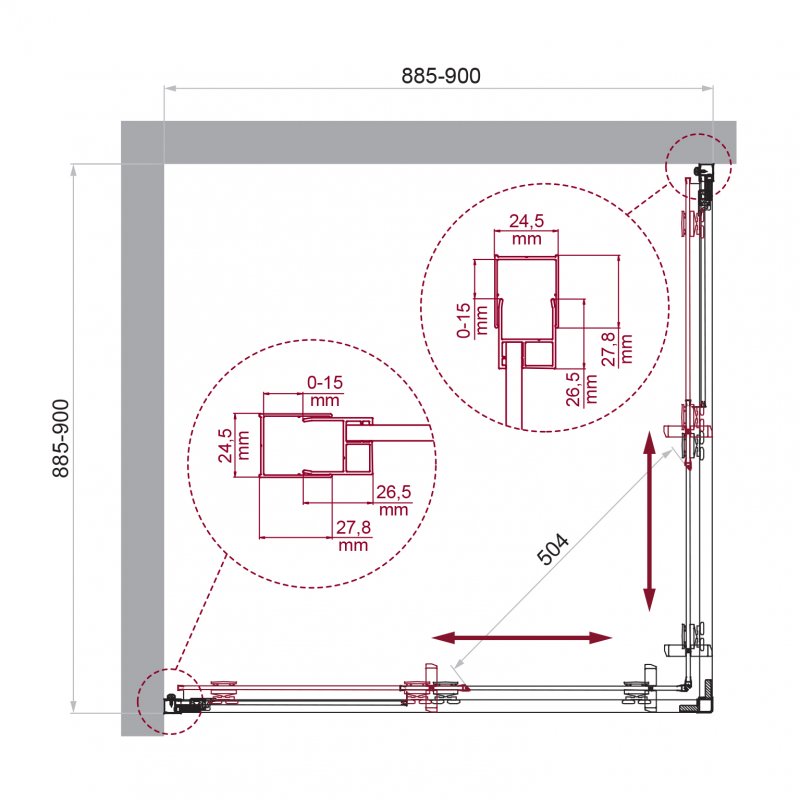 Дополнительное фото №1 Душевой уголок Belbagno Luce 90*90*195, раздвижные двери, золото
