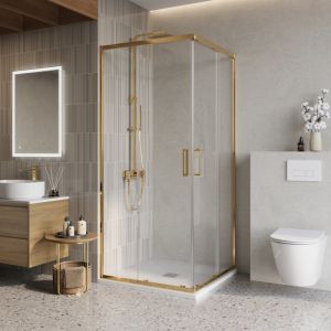 Душевой уголок Belbagno Luce 90*90*195, раздвижные двери, золото