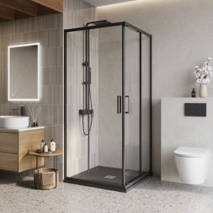 Душевой уголок Belbagno Luce 90*90*195, раздвижные двери, черный