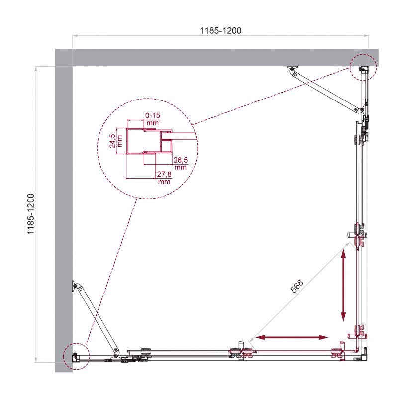 Дополнительное фото №5 Душевой уголок Belbagno LUCE-A-22-100+20-C-Cr, раздвижные двери, хром
