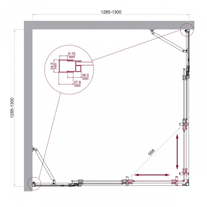 Дополнительное фото №5 Душевой уголок Belbagno LUCE-A-22-100+30-C-Cr, раздвижные двери, хром