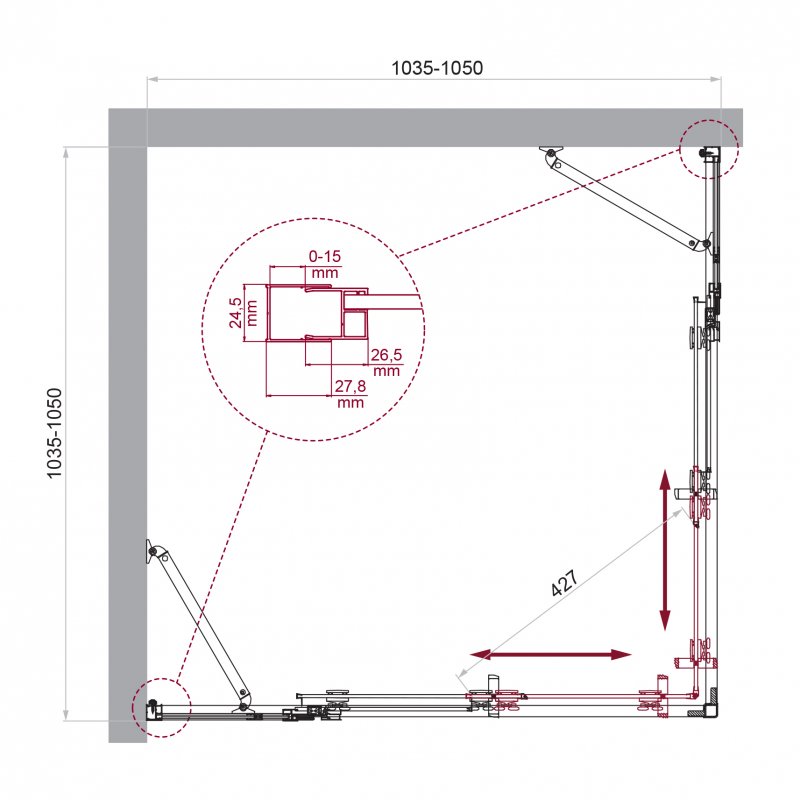 Дополнительное фото №5 Душевой уголок Belbagno LUCE-A-22-80+25-C-Cr, раздвижные двери, хром