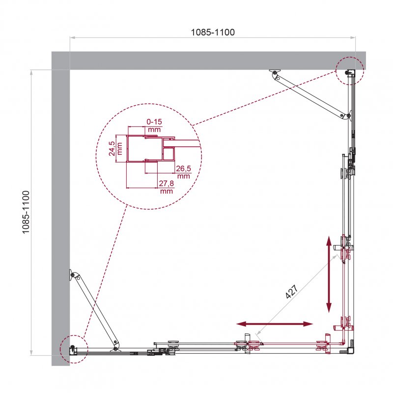 Дополнительное фото №5 Душевой уголок Belbagno LUCE-A-22-80+30-C-Cr, раздвижные двери, хром