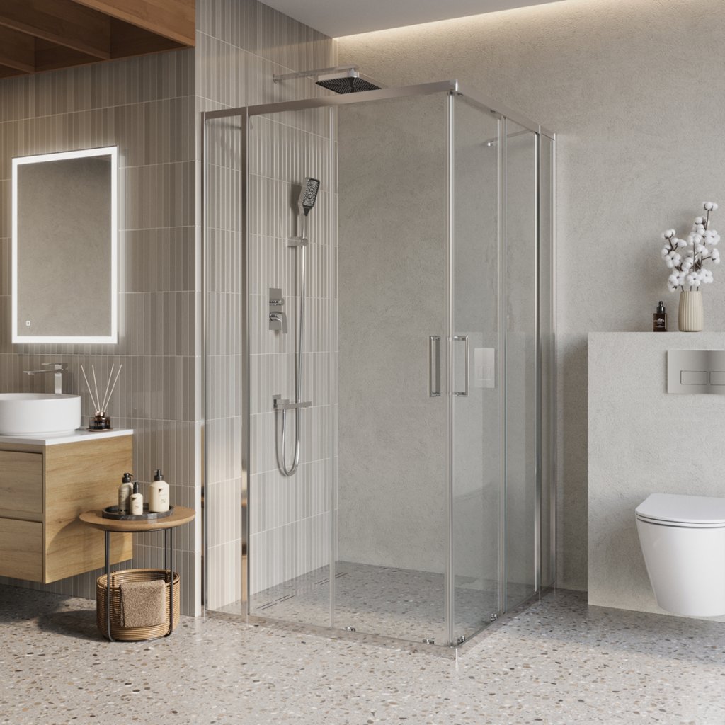 Фото Душевой уголок Belbagno LUCE-A-22-90+20-C-Cr, раздвижные двери, хром