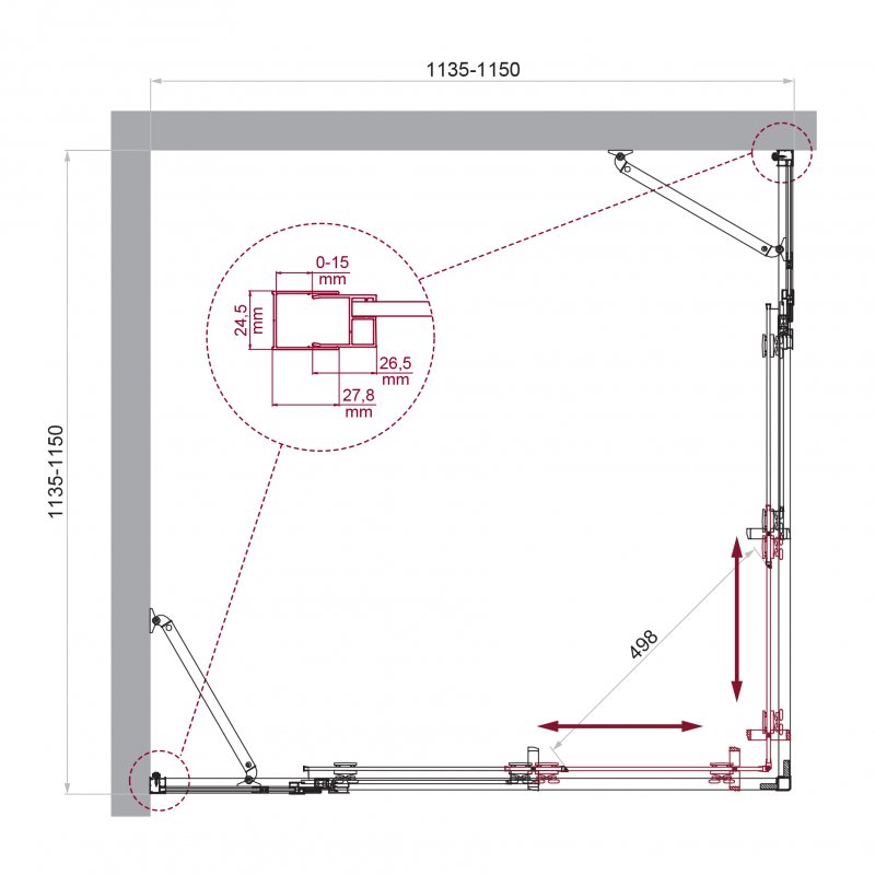 Дополнительное фото №6 Душевой уголок Belbagno LUCE-A-22-90+25-C-Cr, раздвижные двери, хром