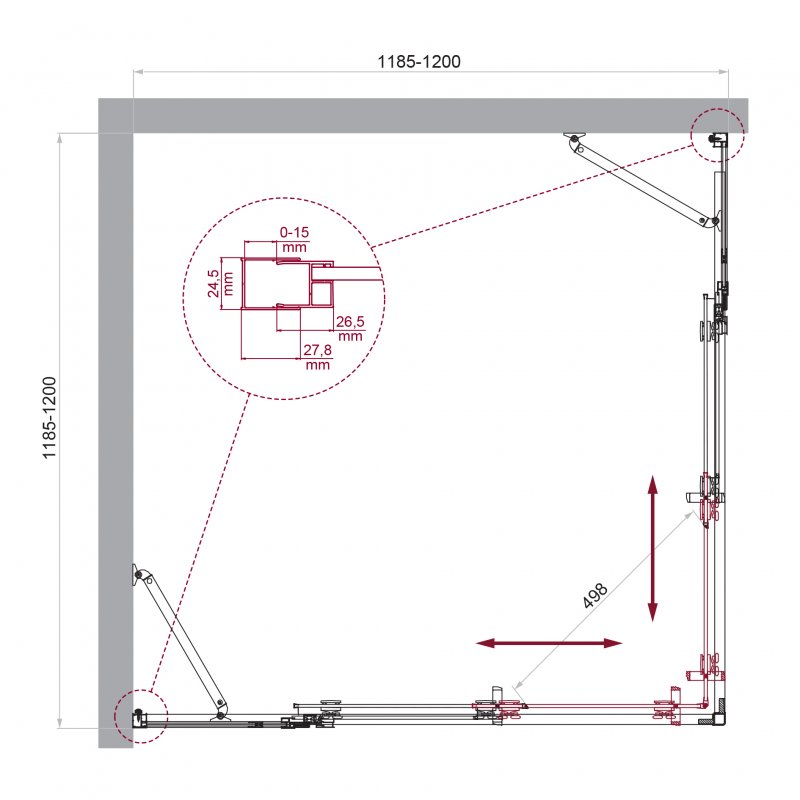 Дополнительное фото №5 Душевой уголок Belbagno LUCE-A-22-90+30-C-Cr, раздвижные двери, хром